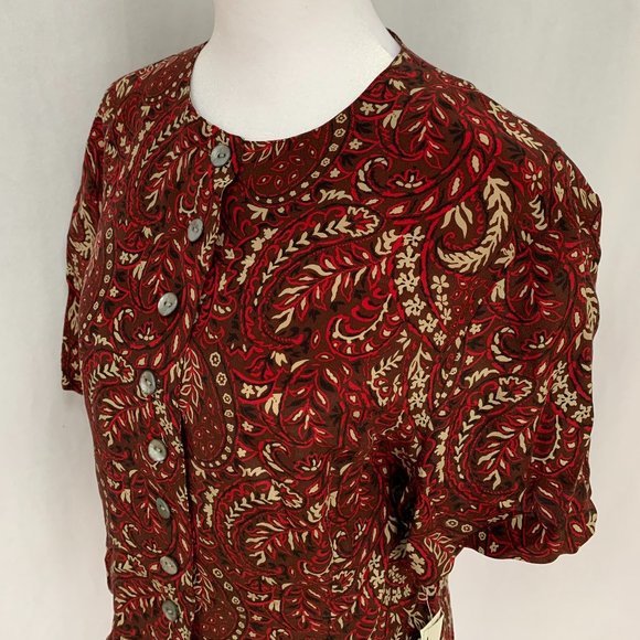 3/$25 Vtg JENNIFER MOORE Silk Paisley Floral Black Pearl Buttons Blouse Top - Picture 3 of 14